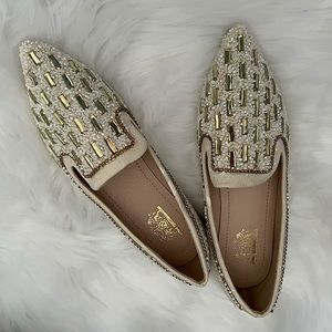 Embellished flats white and gold